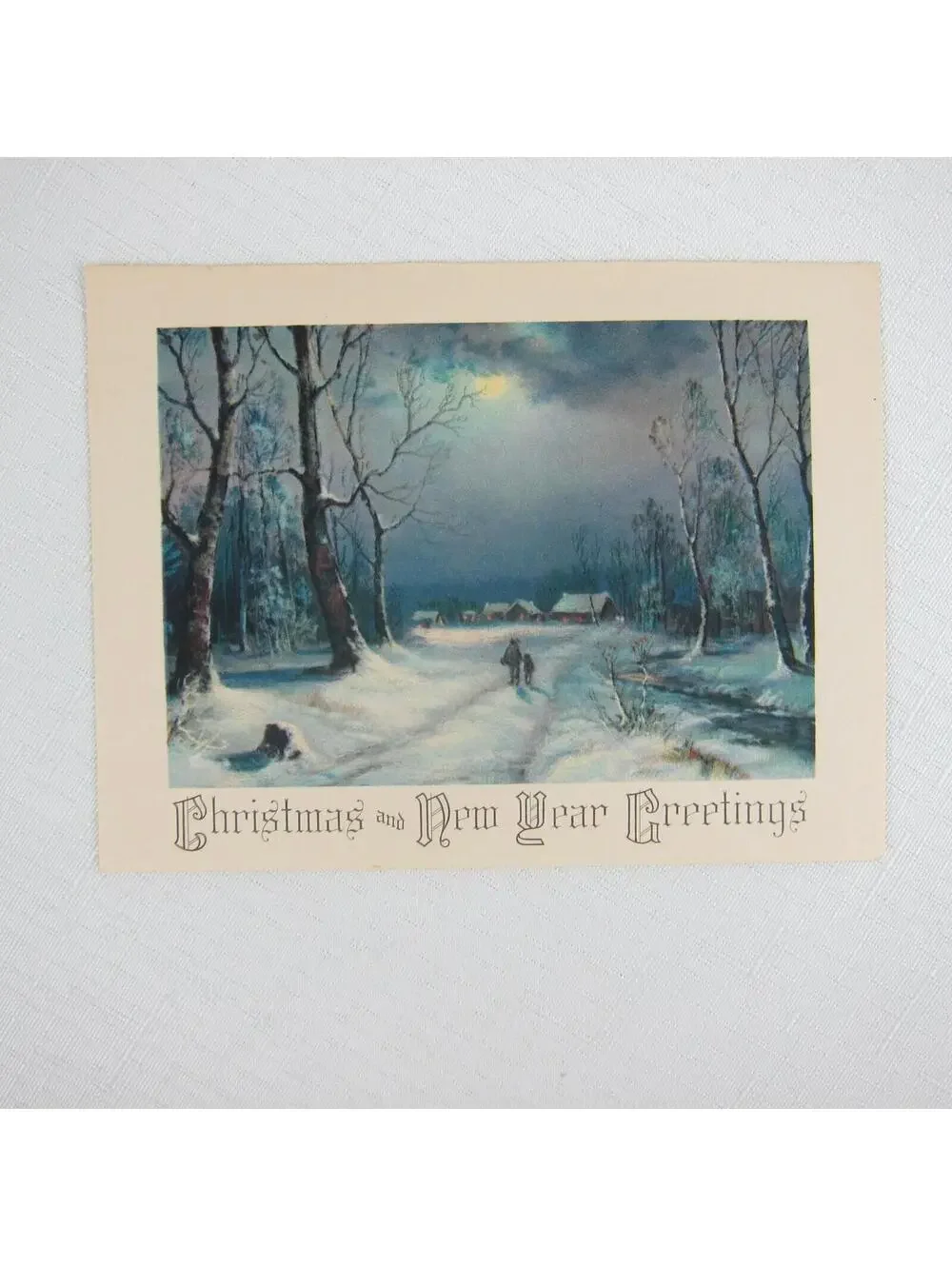 Vintage Sample Christmas Cards Lot 4 Snowy Scenes Sledding House Night USA Litho